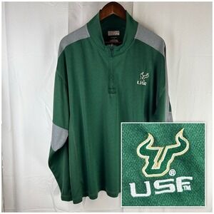 USF Bulls 1/4 Zip Green Gray Pullover Size XXL University South Florida Majestic